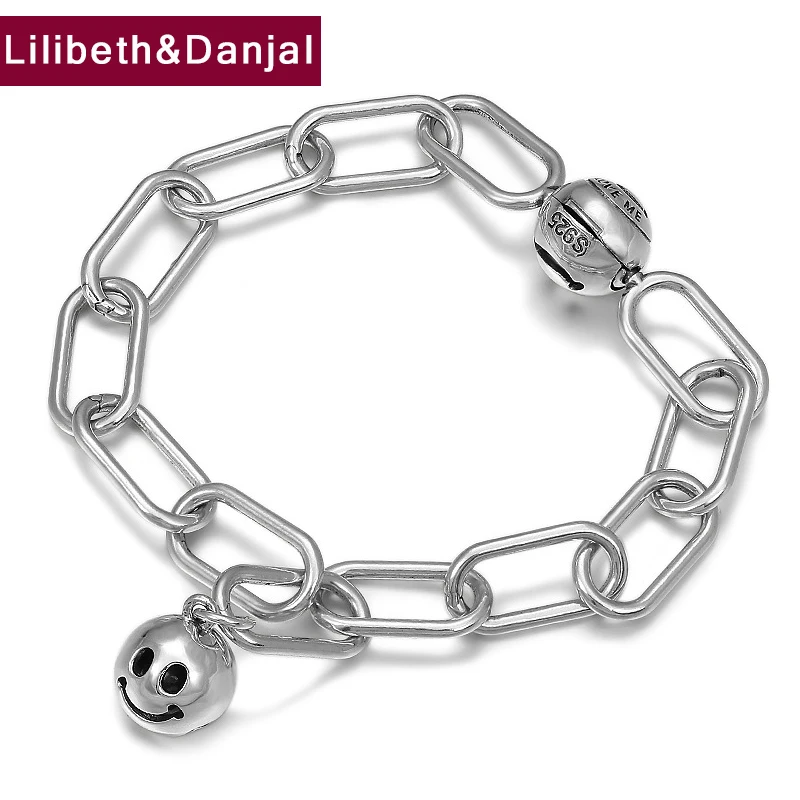 

Браслет из настоящего тайского серебра 925 пробы, креативный Забавный Шарм-браслет с бусинами и смайликом, цепочка с бусинами для женщин и му...