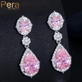 Серьги-капельки Pera со сверкающими камнями из серебра 925 пробы с розовым сапфиром и кристаллами фианита, Свадебные Длинные серьги-капельки для невесты, подарок E075 - фото