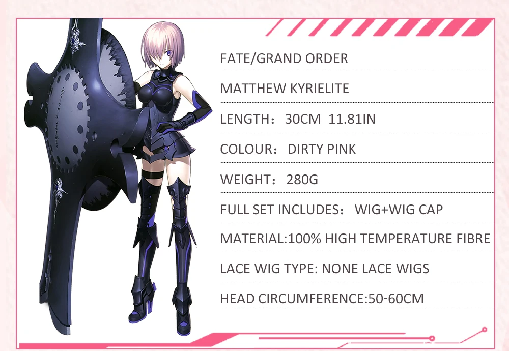 AniHut Matthew Kyrielite парик Fate Grand Order косплей парик Розовый Короткие синтетические женские волосы аниме Fate Grand Order Косплей волосы