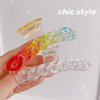 korean style sweet rainbow colors hair clip for women gradient acrylic makeup chain hair claw styling barrettes hair accessories