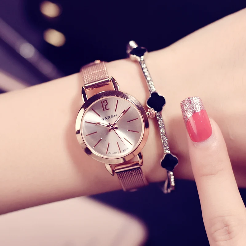 Роскошные женские повседневные часы цвета розового золота с простым циферблатом
