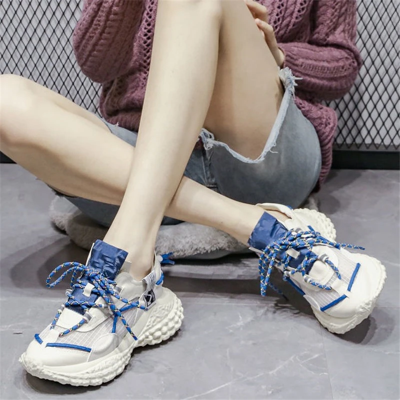 

Lightweight Breathable Sneakers Women's Sports Shoes Platform Mesh Woman Vulcanized Shoes Female Chunky Leisure Tennis Footwear