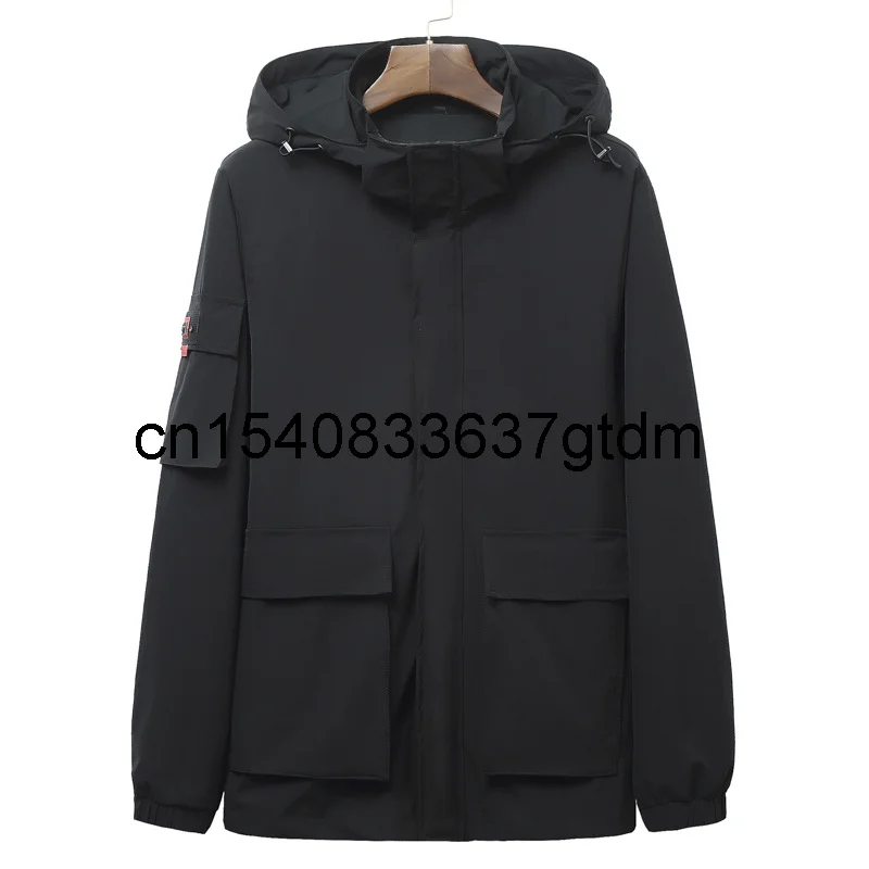 

Autumn new men's fattening plus size fashion casual hooded windbreaker men's fashionable Multi Pocket work jacket