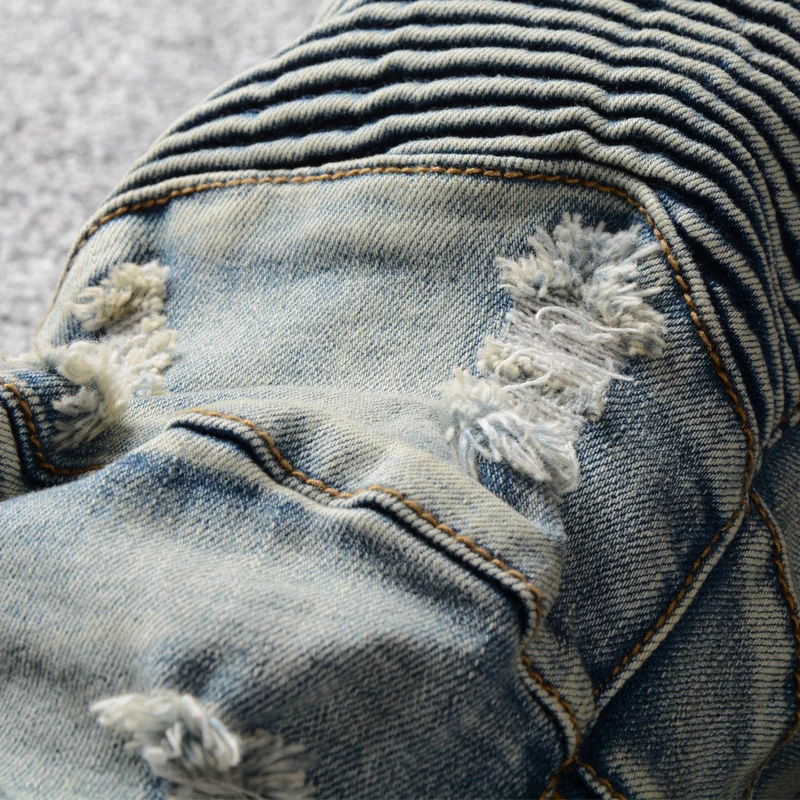 Мужские рваные джинсы с вышивкой Синие в стиле ретро брюки хип хоп байкерские