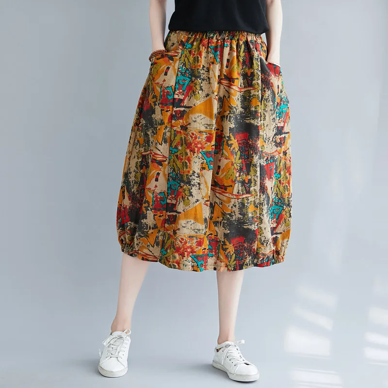 

Literary Celebrity Style Casual All-match Flower Bud Skirt Female Elastic Waist Skirt Length 77CM Hip 120CM Pleated Plus Skirt