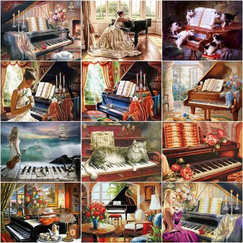 

GATYZTORY DIY Painting By Number Piano Woman HandPainted Paintings Art Drawing On Canvas Gift Pictures By Numbers Kits Home Dec