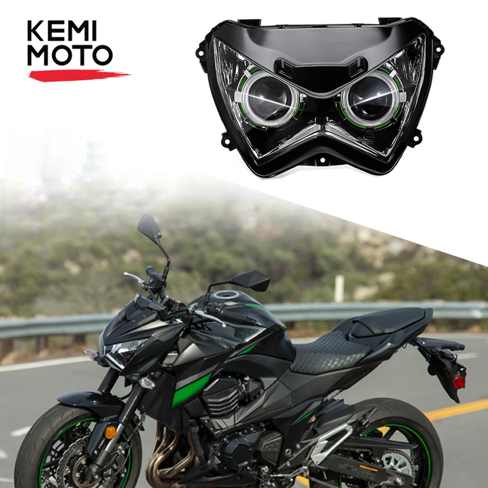 KEMiMOTO для kawasaki Z250 Z800 мотоциклетный головной светильник Ангел глаз HID проектор на заказ головной светильник в сборе лампа Z 800 2013