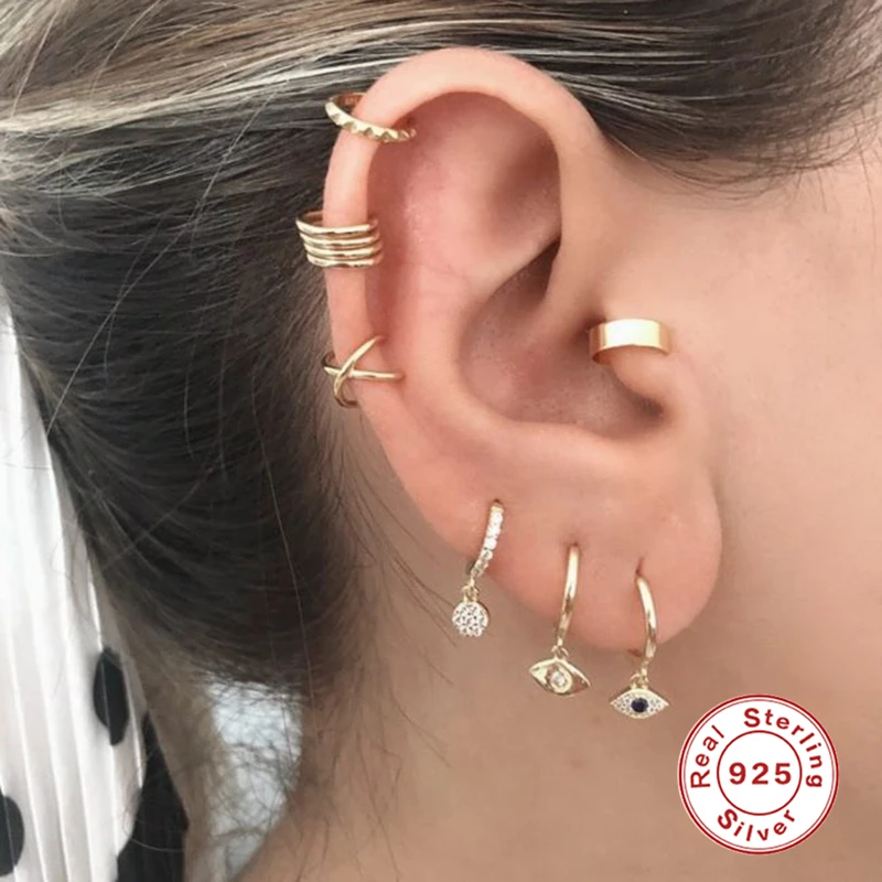 

Aide Genuine 925 Sterling Silver Earring Korean Bling Crystal Hoops Earring CZ Personalized Pendientes Oorbellen For Woman