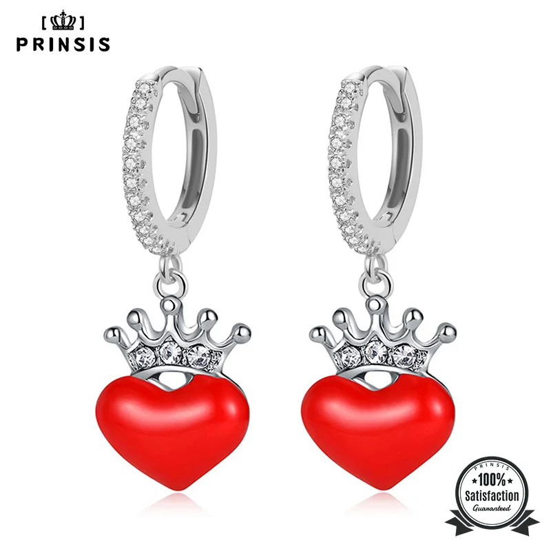 Женские серьги-кольца с красной короной и фианитом, DJ300