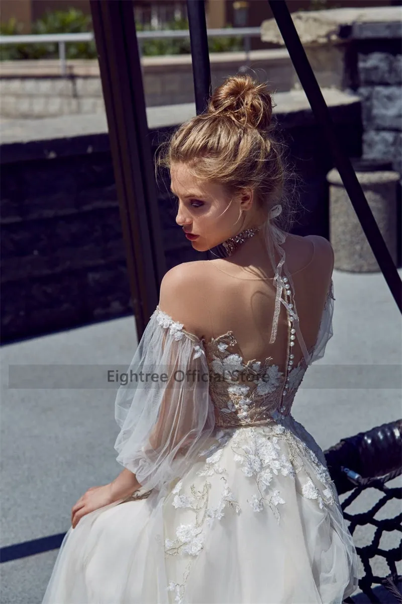 Eightree в винтажном стиле Короткие свадебное платье кружевное Пышное Платье с