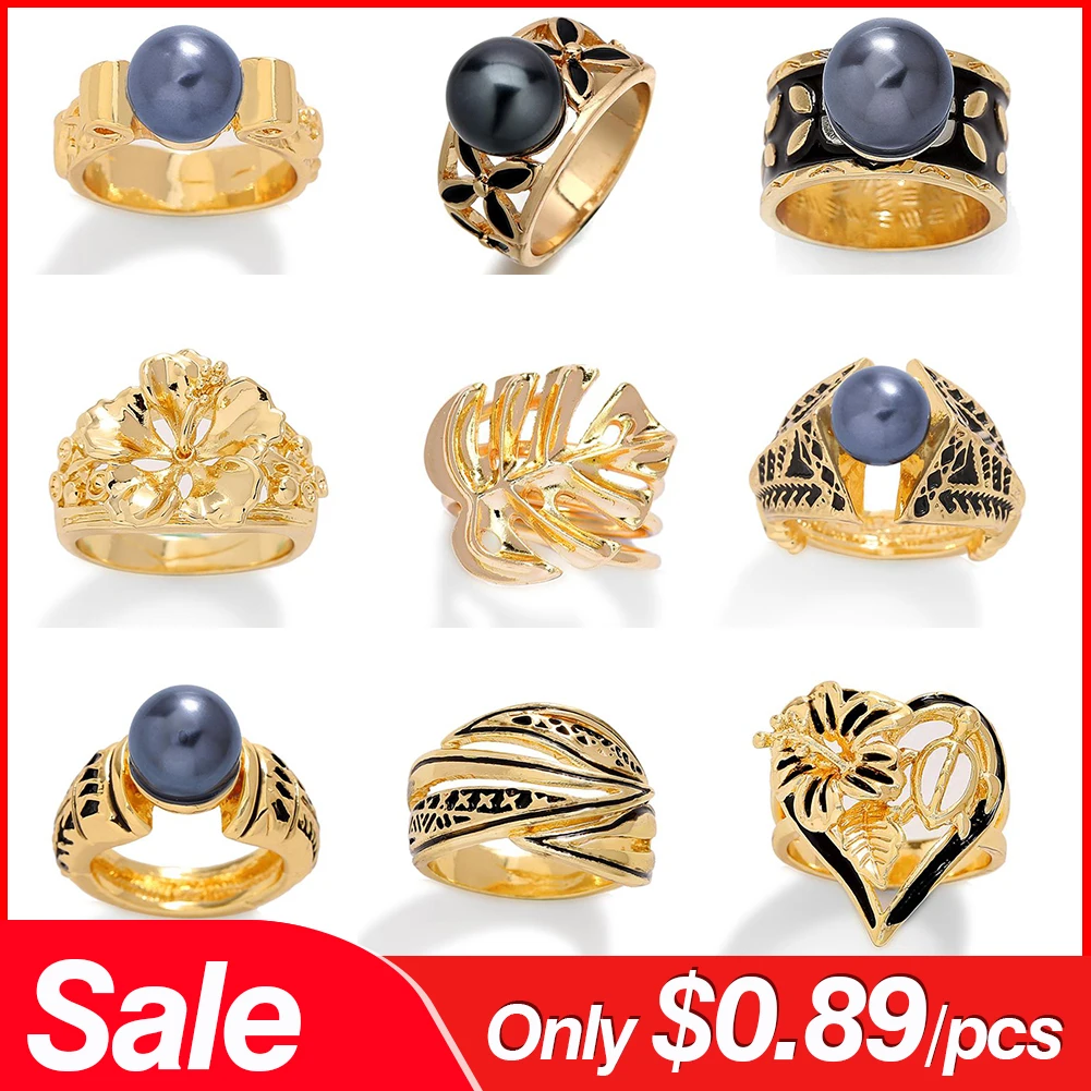 

Sale Hawaiian Ring with Pearls Female Gold Plated Pearl Ring Fashion Jewelry Party Geometric Rings Accessorise for Women Gifts