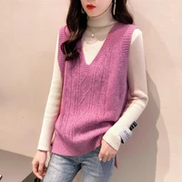 women preppy autumn waistcoat sleeveless vest v neck kawaii vintage clothes knitted tops winter fashion basic sweaters pullovers