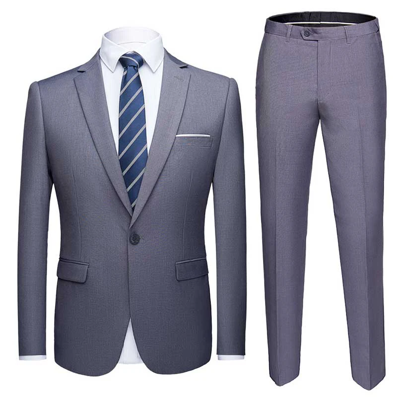 

Suit Men Set Formal Blazer+Pants Marriage Tuxedo 2-Piece Solid Terno Masculino costume homme Asian-Size Pull Casual Men Suits