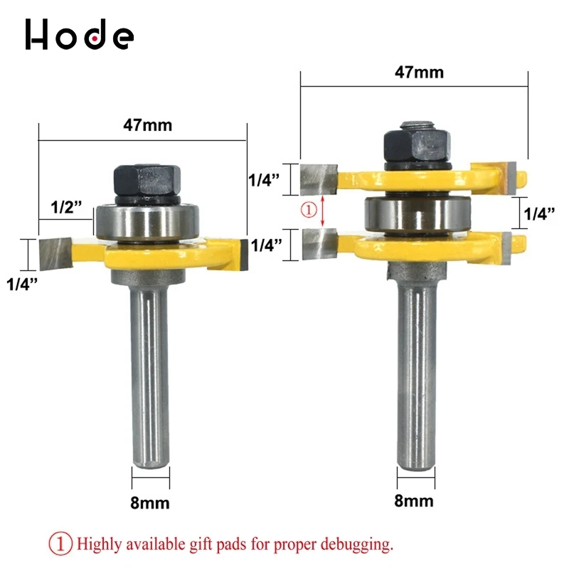 Набор Т-образных пазовых фрез 2 бита 3/4 дюйма хвостовик 1/4 для фрезерования