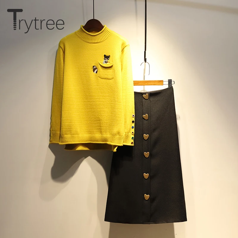 Trytree/осенне зимний женский костюм из двух предметов Повседневная водолазка топы