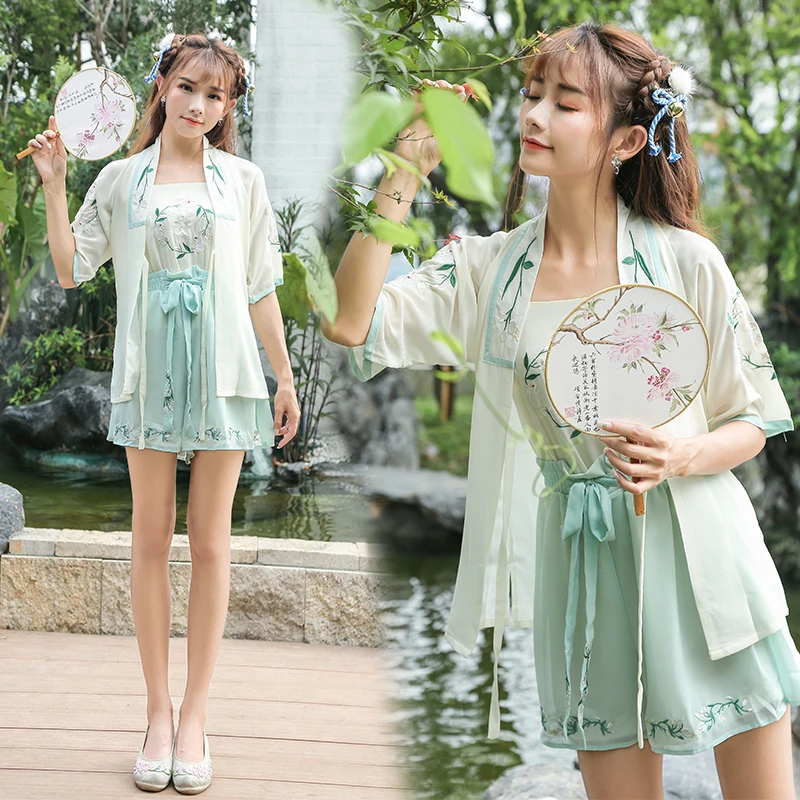 Girls Han costume Casual Hanfu Fashion Traditional Chinese Costumes Ancient Retro Dance Dress Woman Embroidery 3PCS Clothing Set |