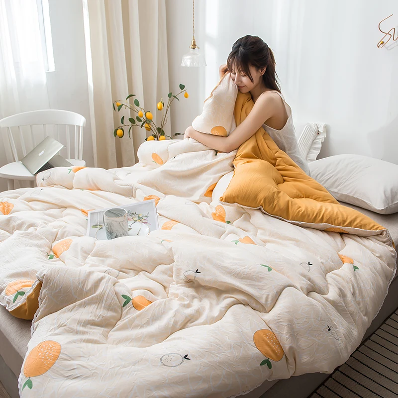 

High Grade Winter Comforter 220*240cm Home Bedding Pure Color Style Warm And Thicken Duvet 100% Washed Cotton Soft Quilt