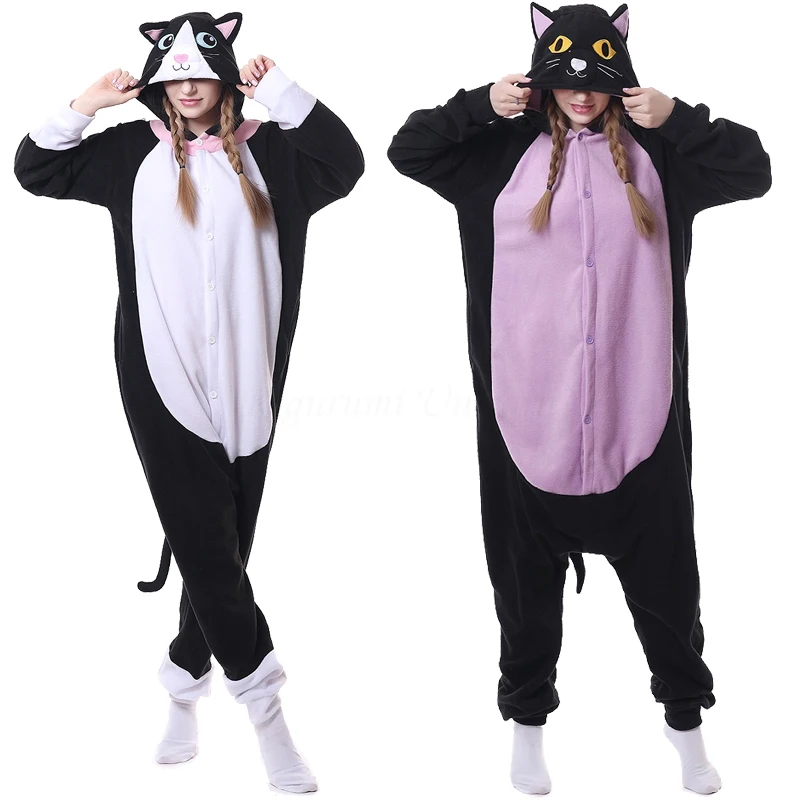 Зимняя женская пижама Kigurumi Единорог черная кошка звезда Комбинезоны для