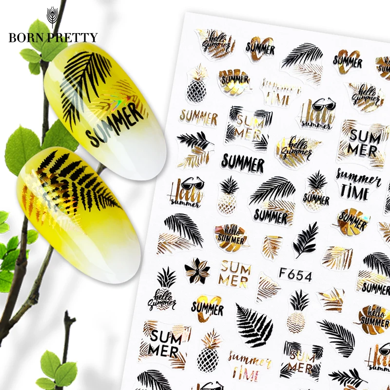 1 шт. 3D наклейки для ногтей черные золотые цветы лист серия Летняя тема переводные