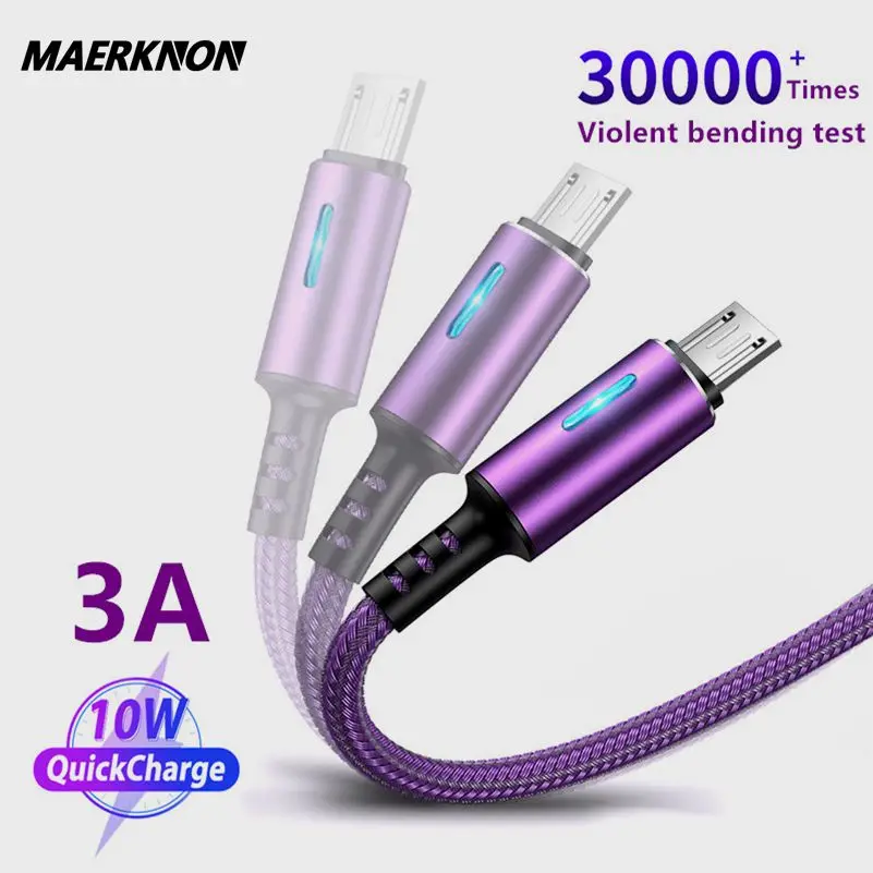 Светодиодный Micro USB кабель для быстрой зарядки 3 0 мобильный телефон Android зарядное