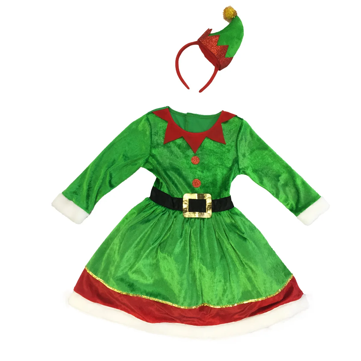 

Christmas Green Elf Dress Tutu Children Cosplay Anime Carnival Party Halloween Gifts For Girl Cute Warm Princess Stage Clothes
