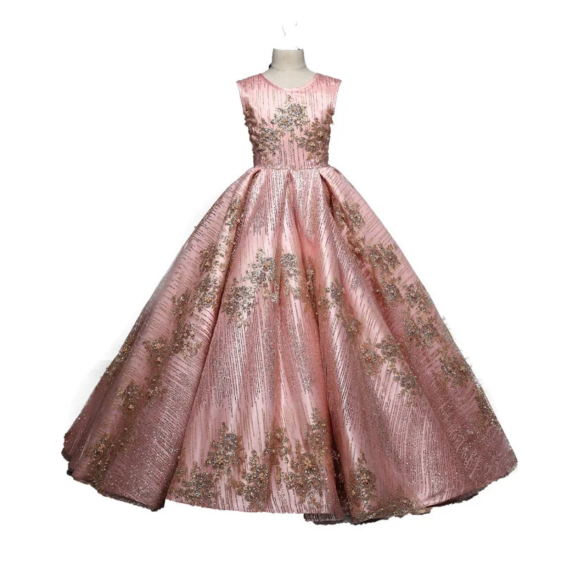 

Girl High Quality Beautiful Hollow to Floor Princess Dress Kids Girl Wedding Birthday Party Ball Gown Tail Dress Girls Costume