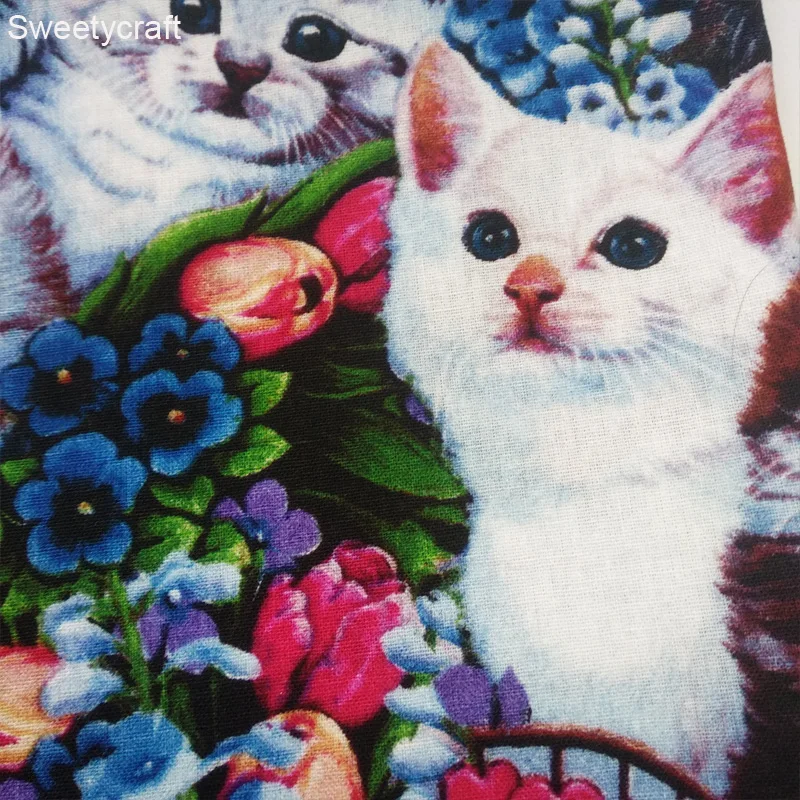 X 50 см мультяшный цветочный принт Кот машинная стирка ткань ткани