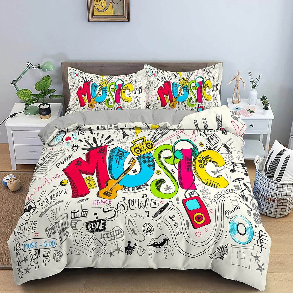 

2/3pcs Bedding Set 3D Musical Note Letter Bed Sets Colorful Duvet Cover European Size King Queen Quilt Cover Comforter Cover