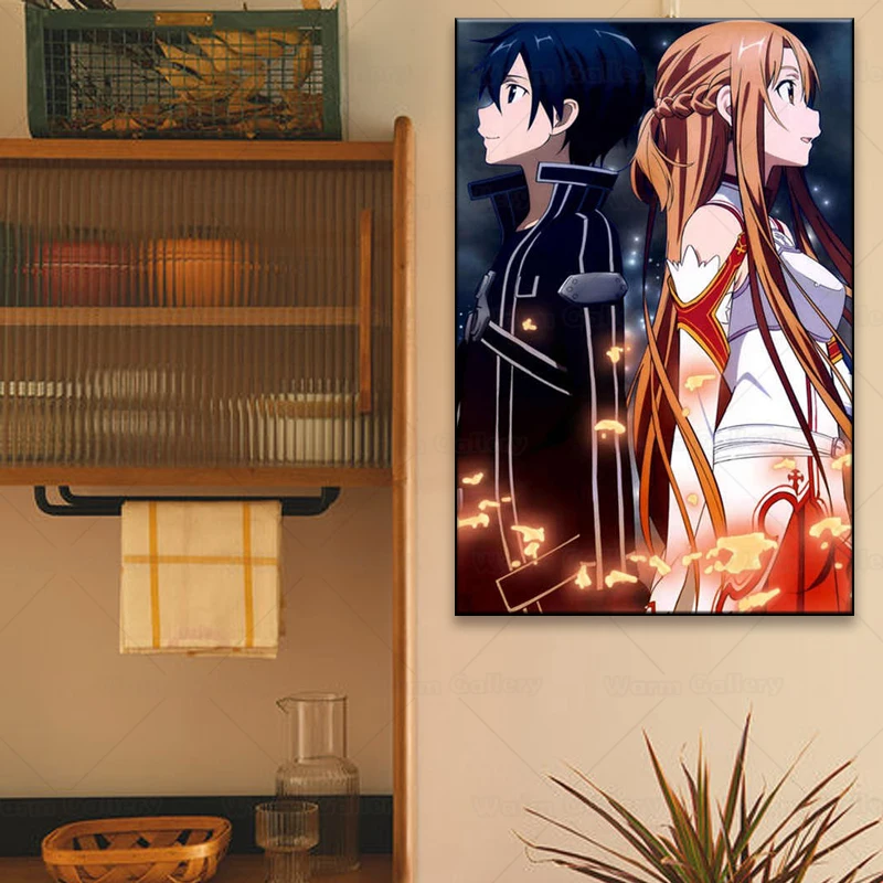 Картина на холсте видео игра искусство меча онлайн Kirito Asuna постер японское аниме