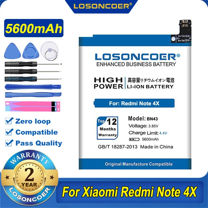 100% Оригинальный LOSONCOER 5600 мАч BN43 Аккумулятор для Xiaomi Redmi Note 4X батарея 4X5 5 дюйма