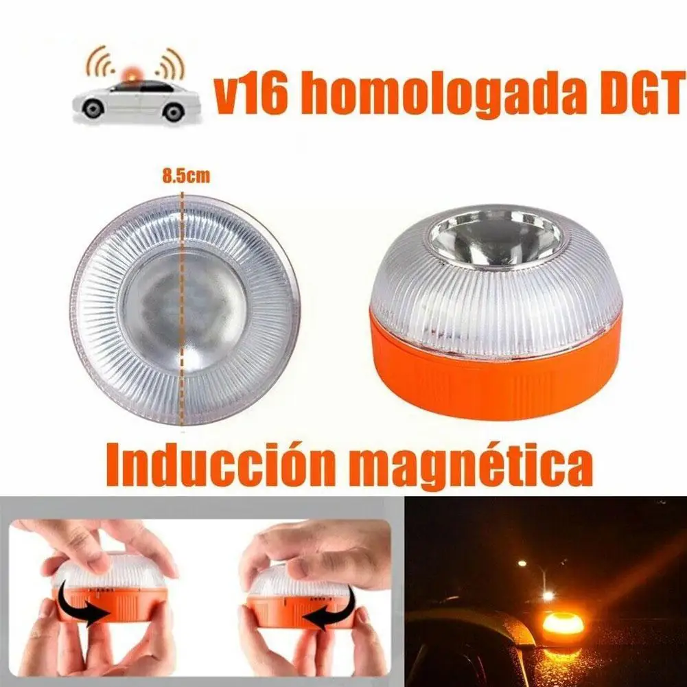 

V16 Car Led Warning Light Car Emergency Light Flashing Rechargeable Light Induction Warning Strobe Light Usb T8b5