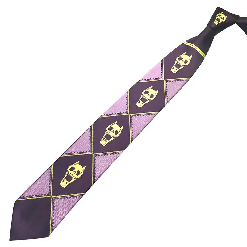 Галстук для косплея Anime JoJos Bizarre Adventure Kira Yoshikage KILLER QUEEN Skull Purple Grey Tie 7cm Party Cos Prop.