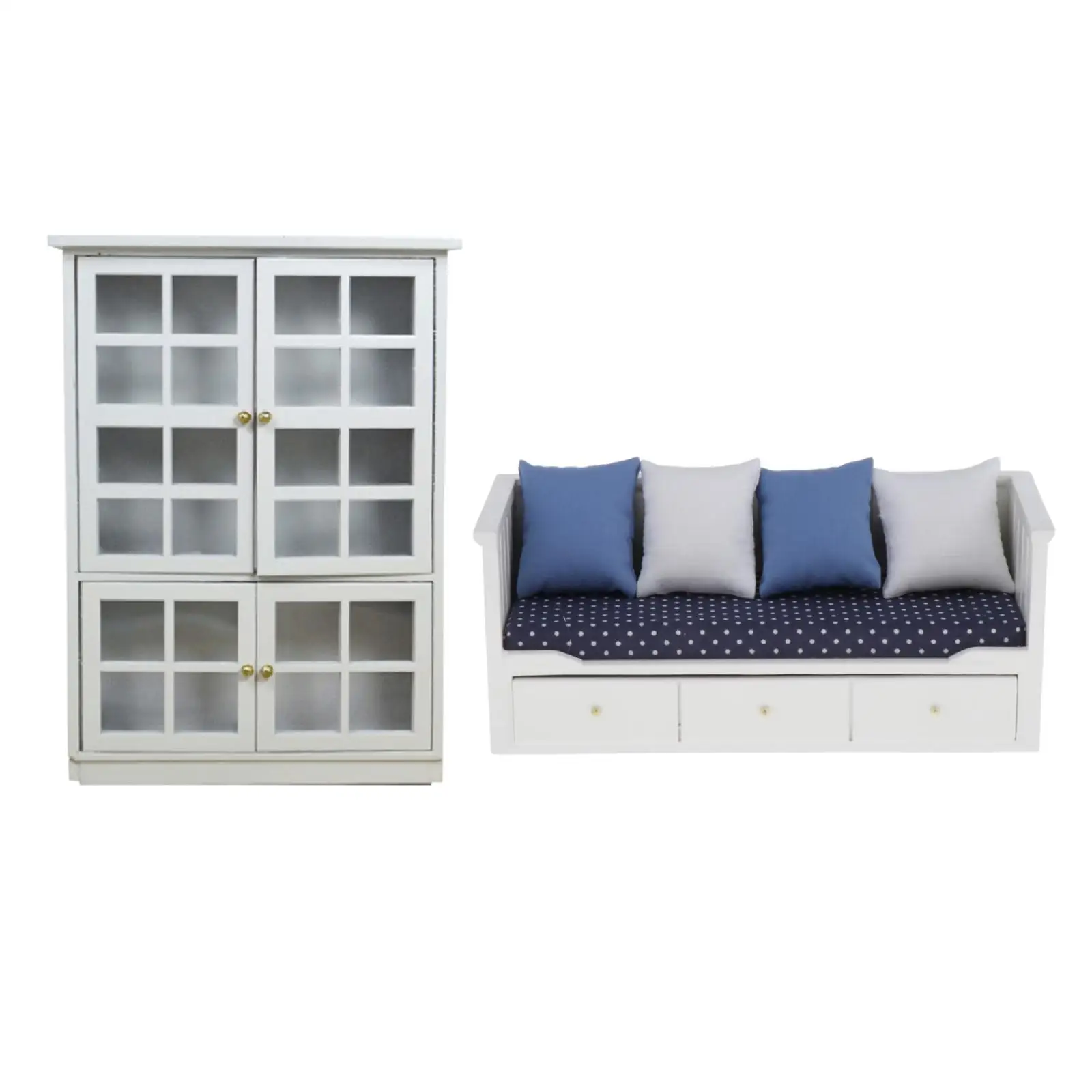 

1:12 Scale Dollhouse Miniature Wooden Cupboard Shelf W/ Couch Supplies Accs