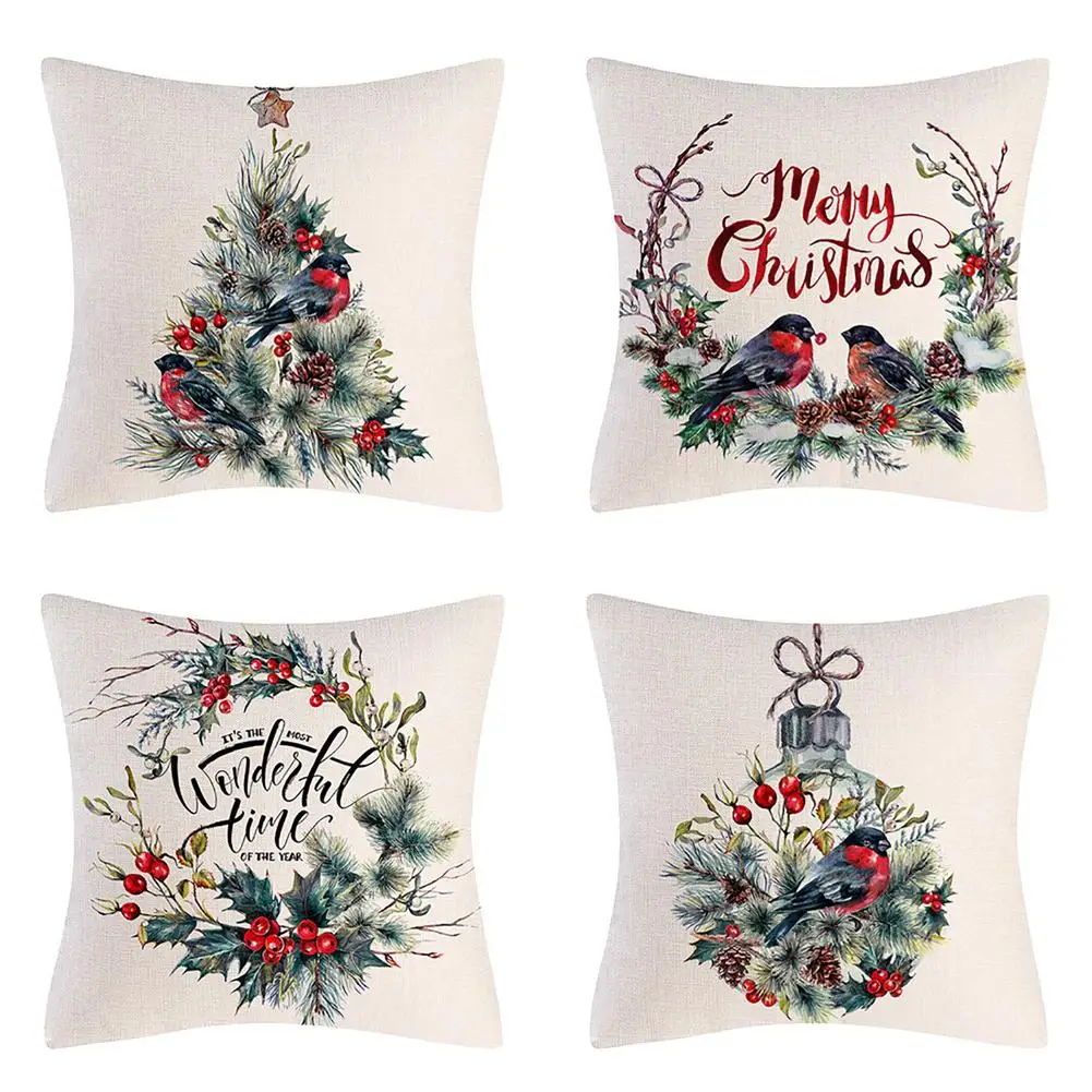 

4PCS 18x18In Rustic Pillowcase Christmas Pillow Covers Home Decorative Cushion Covers for Sofa Christmas Decorations
