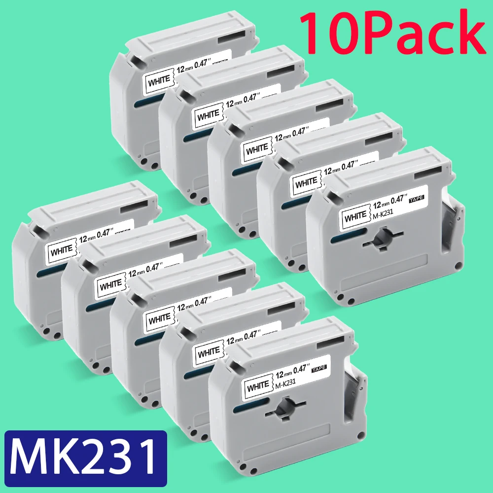 Ecowell 10PK Φ MK 231 совместим с Brother MK231 лента для этикеток черного на белом принтера P touch