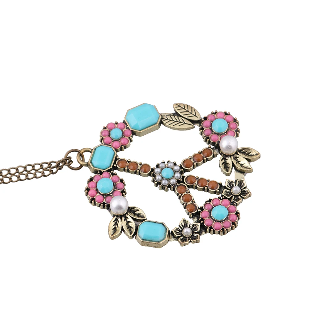 Fashion Vintage Flower Coral Simulated Pearl Peace Sign Long Pendant Necklace for Women 2017 Jewelry | Украшения и аксессуары