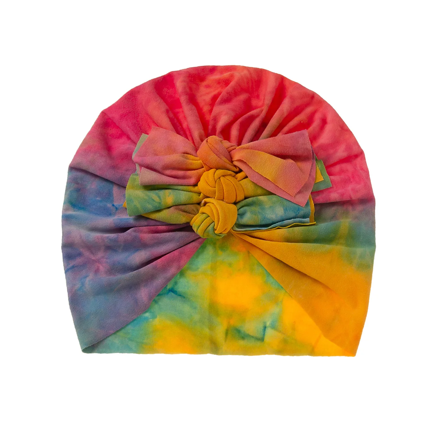 

New Cotton Blend Hair Bow Knot Kids Baby Tie-Dye Stretch Infant Turban Knot Toddler Beanie Caps Headwraps Birthday Gift Photo
