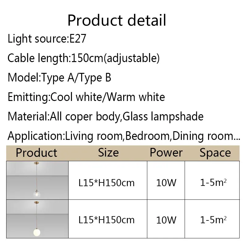Moderno colgante Led cobre ligero colgante para el cuerpo de la lámpara de luz de noche para sala de estar dormitorio Comedor Cocina colgante lámpara