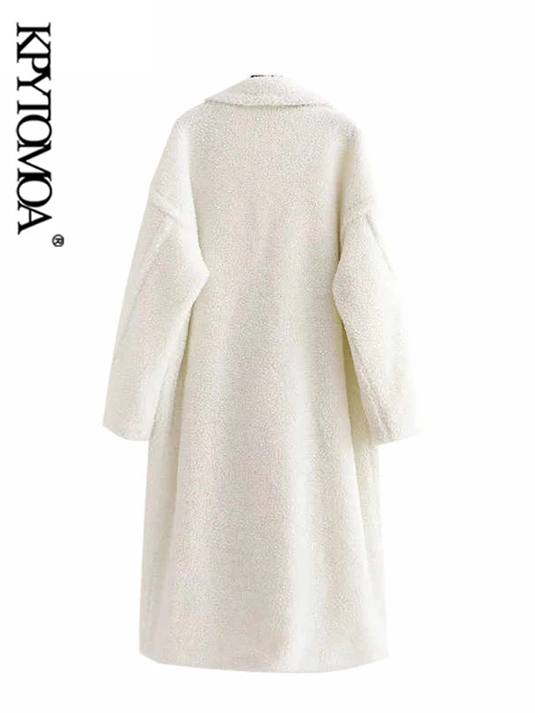 KPYTOMOA Women Fashion Thick Winter Warm Faux Fur Teddy Coat Women Vintage Long Sleeve Pockets Female Outerwear Chic Overcoat