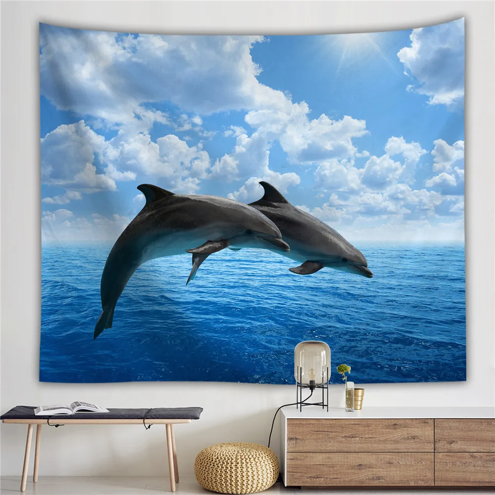 Индийский гобелен с мандалой Настенный 3D мультяшный мир дельфин пингвин