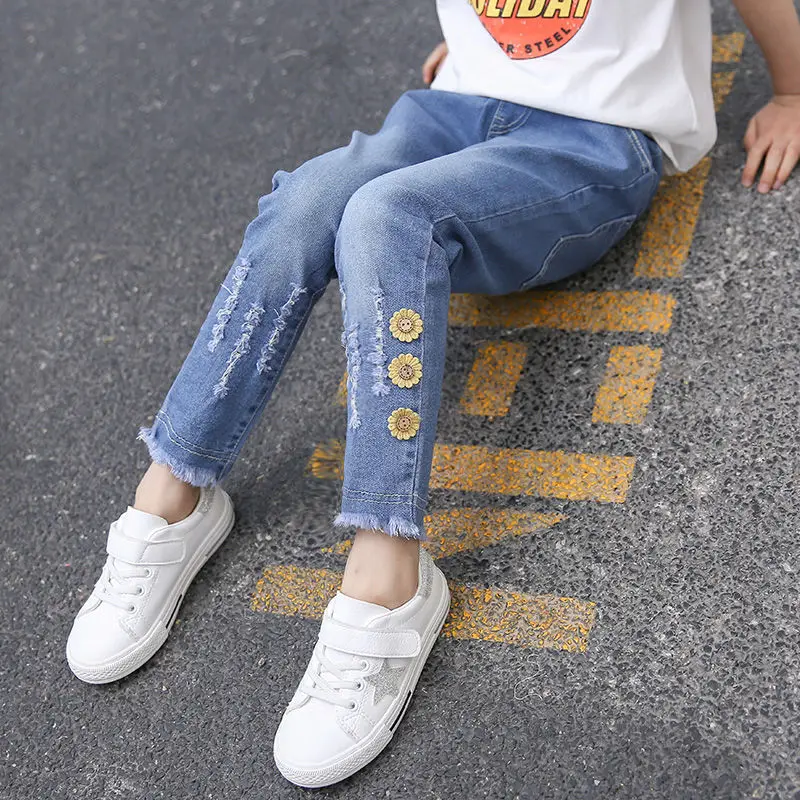 Весна Осень 2020 джинсы с высокой талией для девочек синие зауженные брюки|Джинсы| |