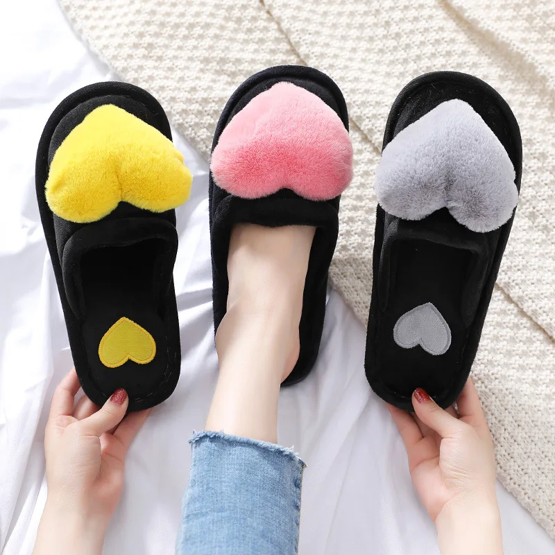 

Women Slippers Winter Home Floor Slipper Warm Love Heart Non-Slip Indoor House Furry Footwear Fashion Fur Soft Slides Mujer