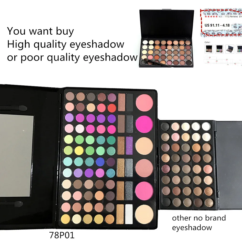 Палитра теней для век SANIYE 78 цветов с зеркалом разноцветная глазурованная палитра