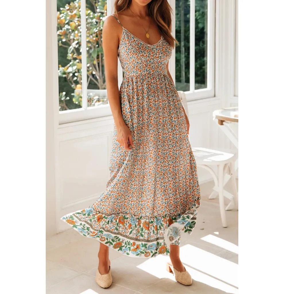 Женское платье на каждый день с v образным вырезом Платья цветочным принтом без