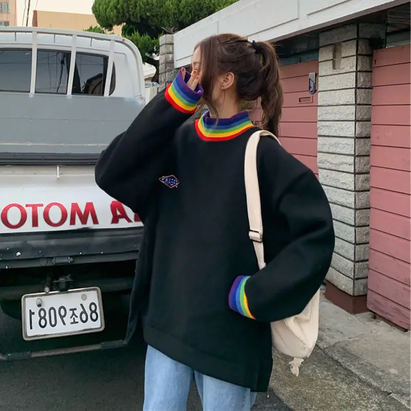 

2021 Japanese Harajuku O-neck sweater women korean loose dress oversized sweater Vintage oversized Harajuku korean hoodie