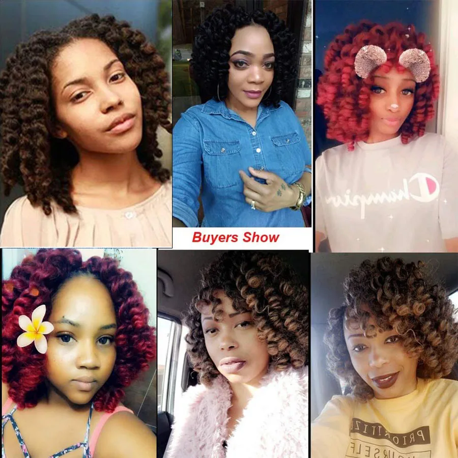 TOMO 8 12 Inch Short Curly Synthetic Hair Jamaican Bounce Wand Curl Braiding Hair 20 Roots Ombre Brown Crochet Hair Extensions images - 6