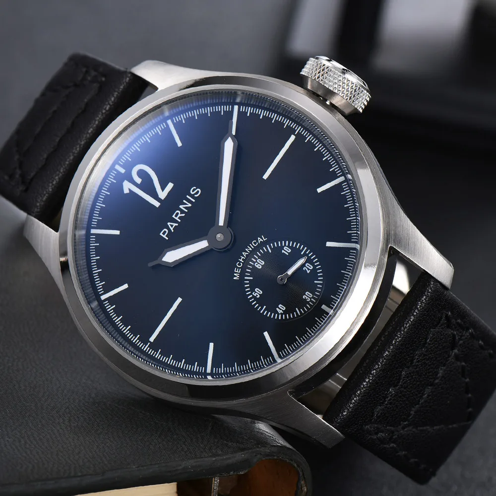 Часы наручные Parnis Мужские механические блестящие водонепроницаемые с кожаным