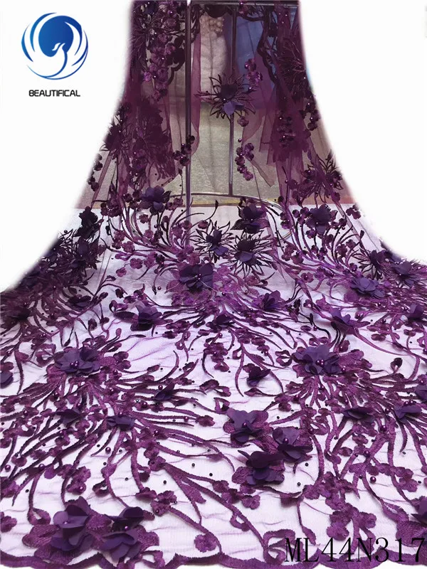 Красивая французская кружевная ткань Новое поступление с 3d цветами и бусинами 5