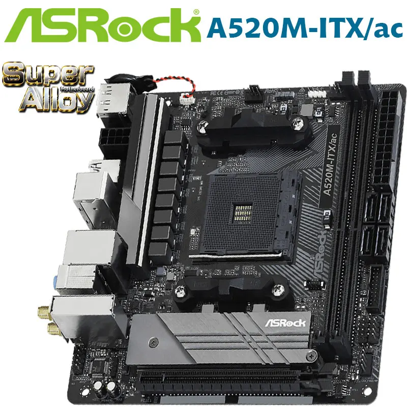 Verkaufen Motherboard ASRock A520M-ITX/ac Neue Ddr4 Buchse AM4 64GB PCI-E 3,0 PCI-EX16 M.2 SATA3 USB 3,2 OC AMD A520 Für Desktop Mainboard