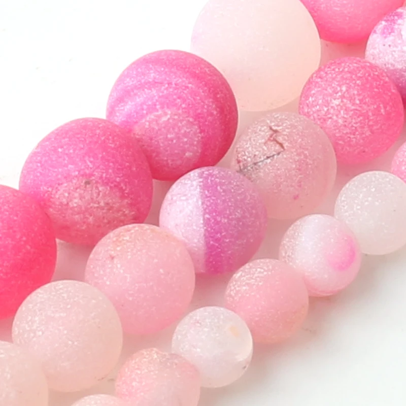 Оптовая продажа натуральный матовый камень в розовую полоску Drusy Агаты круглые